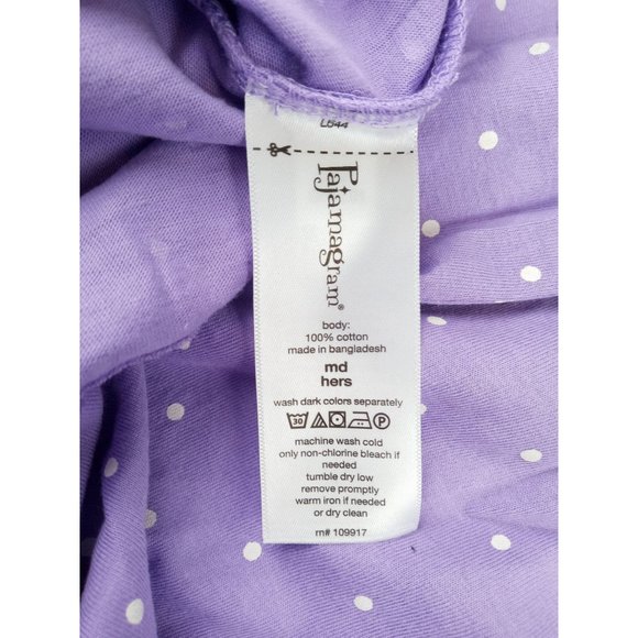 Pajamagram Pajama 2 Piece Purple Polka Dot Button Front Women's Medium Boyfriend - Picture 5 of 9